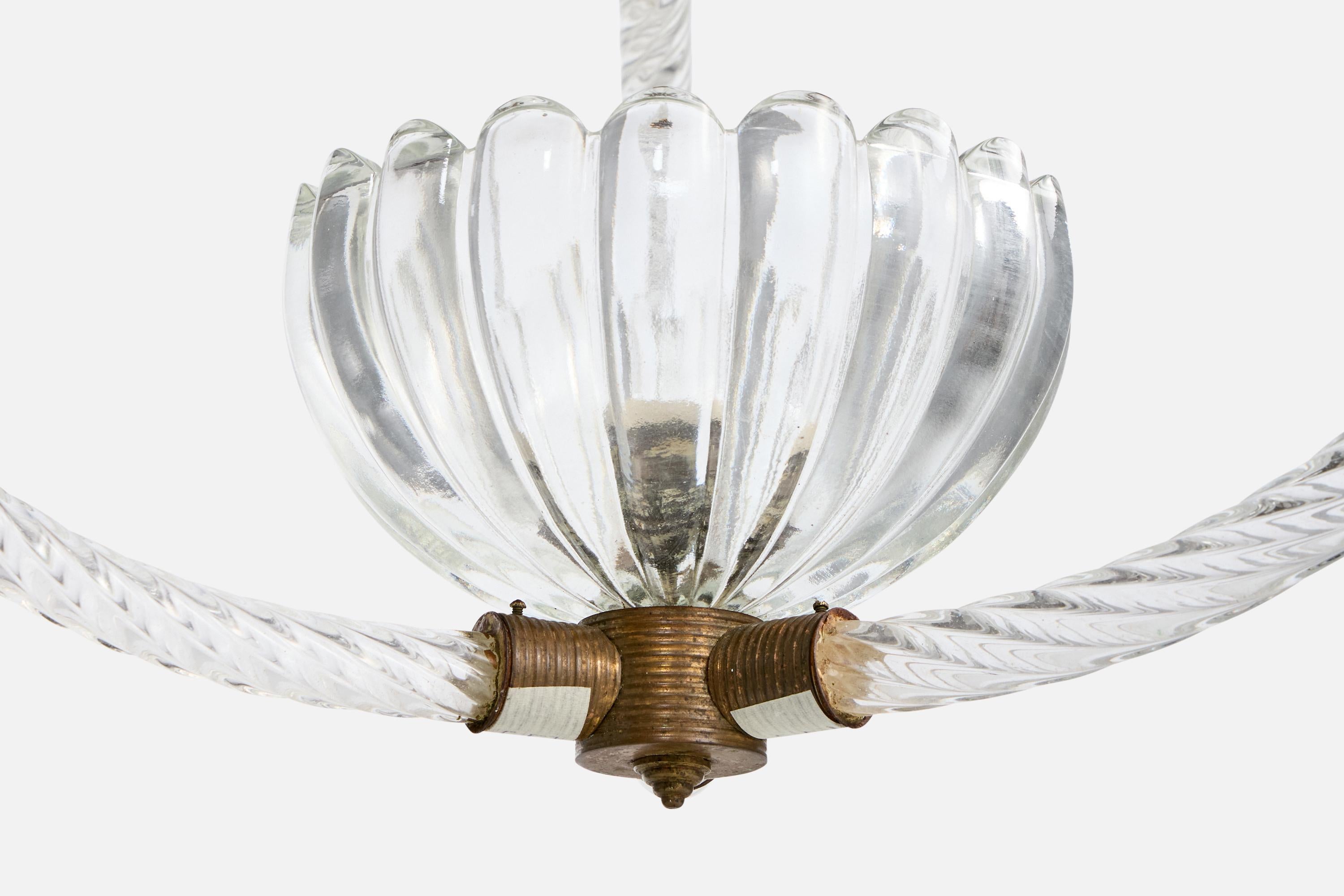 Diseñador italiano, Lámpara colgante, Latón, Cristal, Italia, Década de 1940 en venta 1