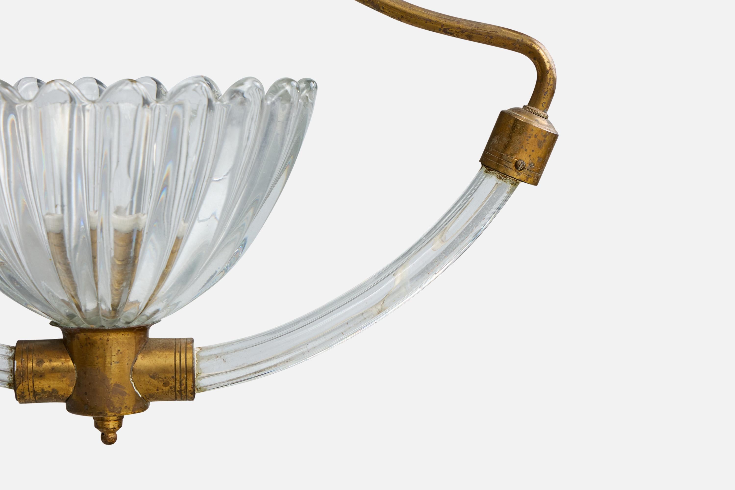 Italian Designer, Pendant Light, Brass, Glass, Italy, 1940s For Sale 2