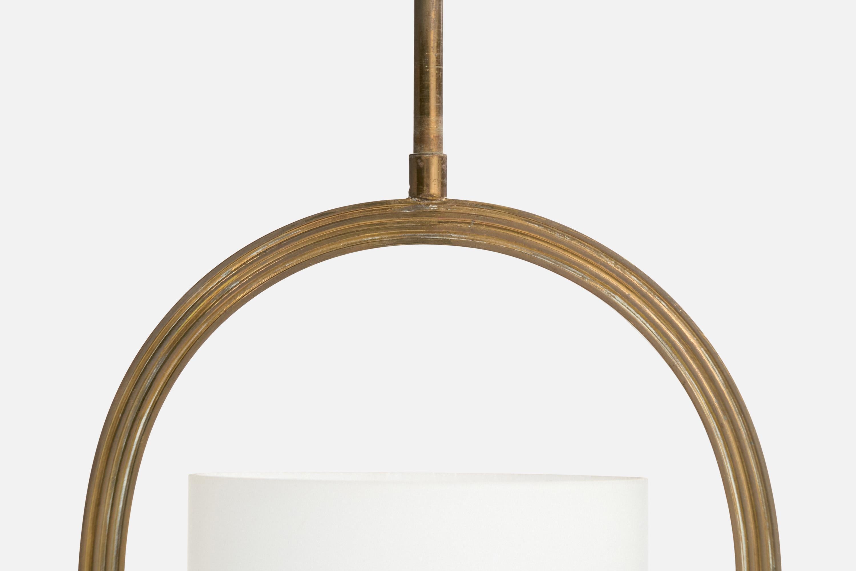 Italian Designer, Pendant Light, Brass, Glass, Italy, 1940s For Sale 3