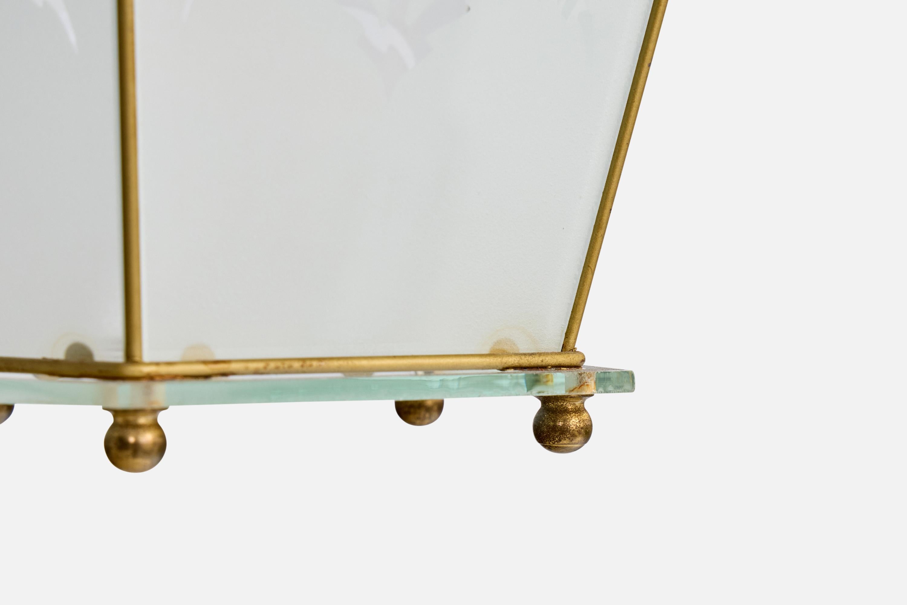 Lampe à suspension italienne, laiton, verre, Italie, années 1940 en vente 2