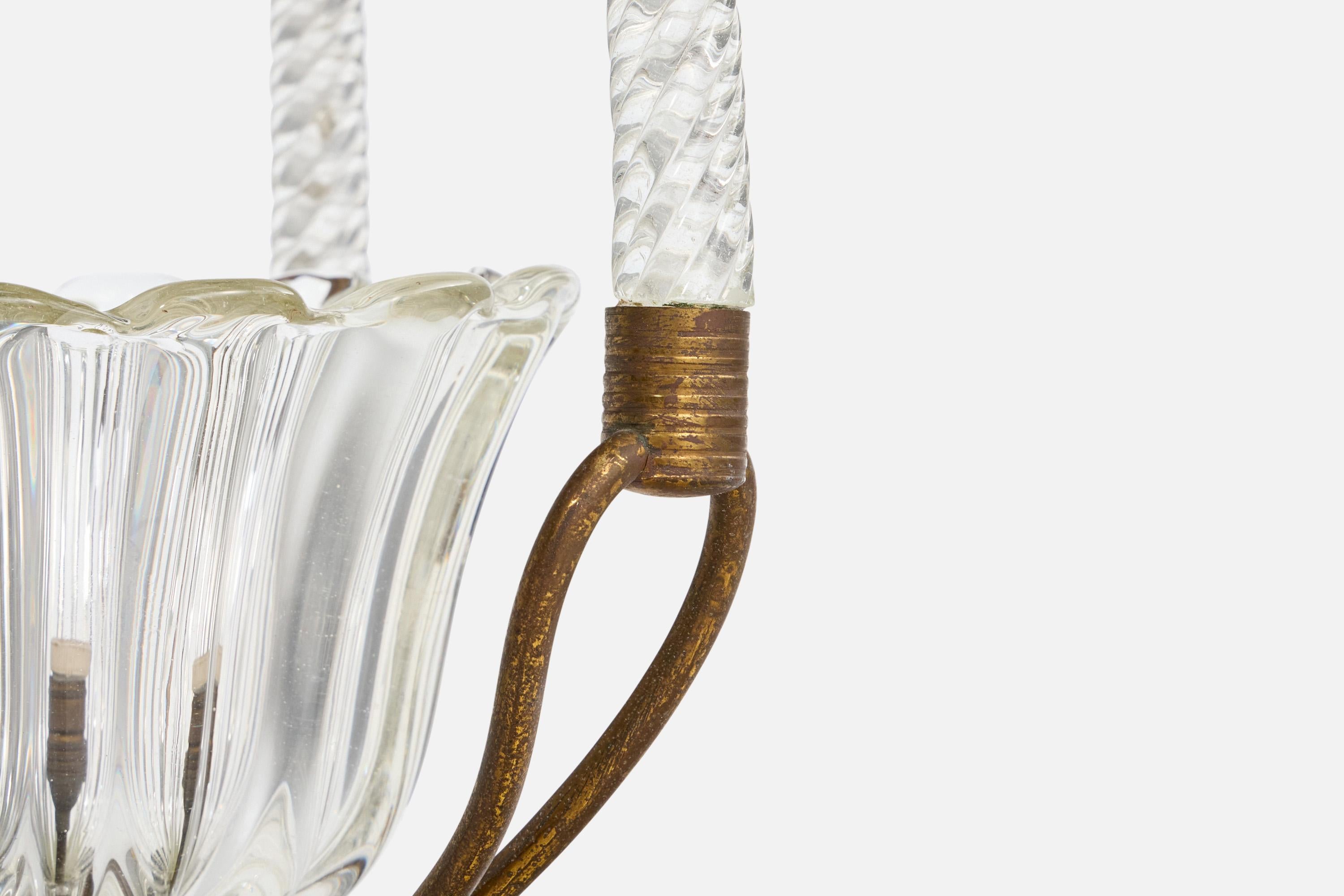 Designer italiano, lampada a sospensione, ottone, vetro, Italia, anni '40 in vendita 1