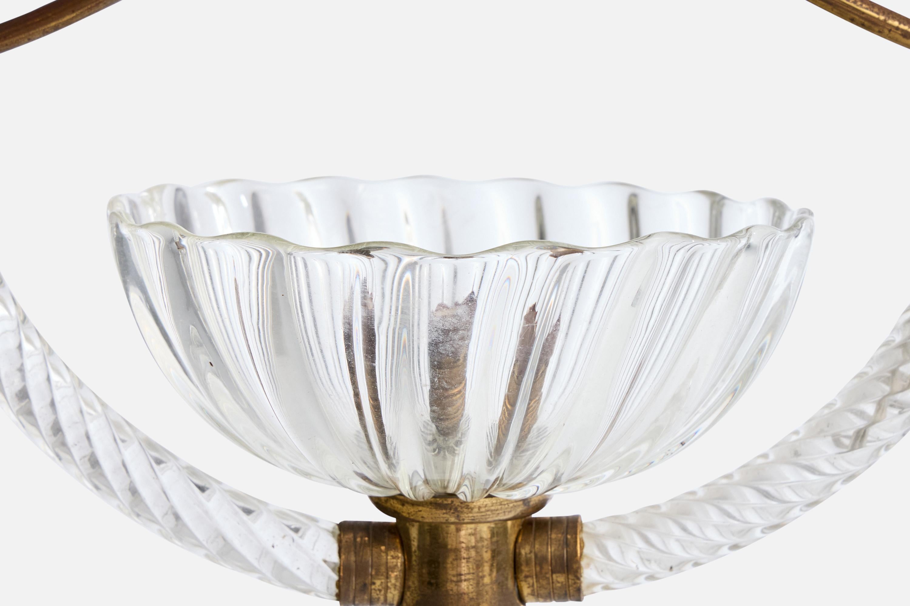 Ottone Designer italiano, lampada a sospensione, ottone, vetro, Italia, anni '40 in vendita