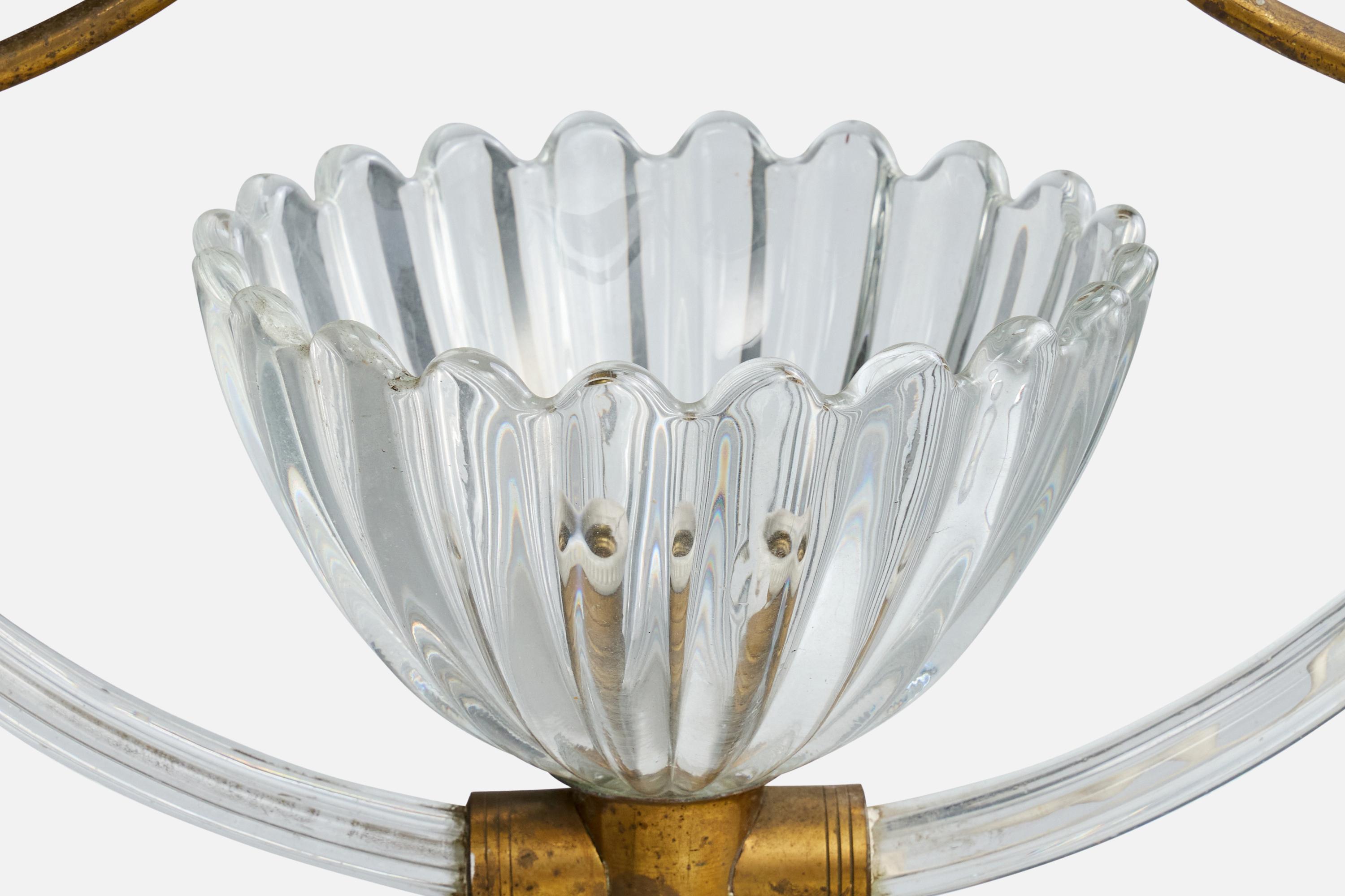 Italian Designer, Pendant Light, Brass, Glass, Italy, 1940s For Sale 3