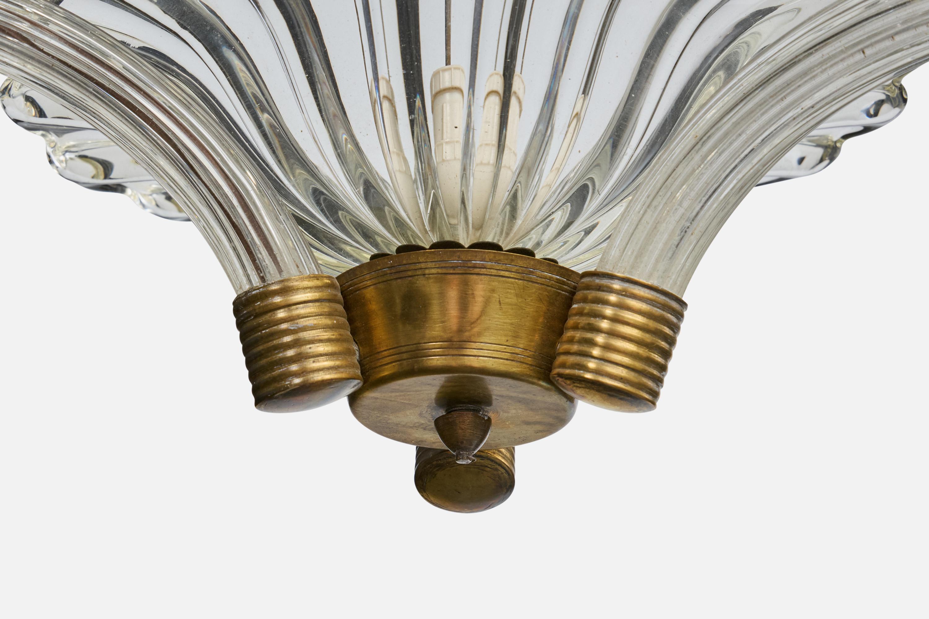 Diseñador italiano, Lámpara colgante, Latón, Cristal, Italia, Década de 1940 en venta 1