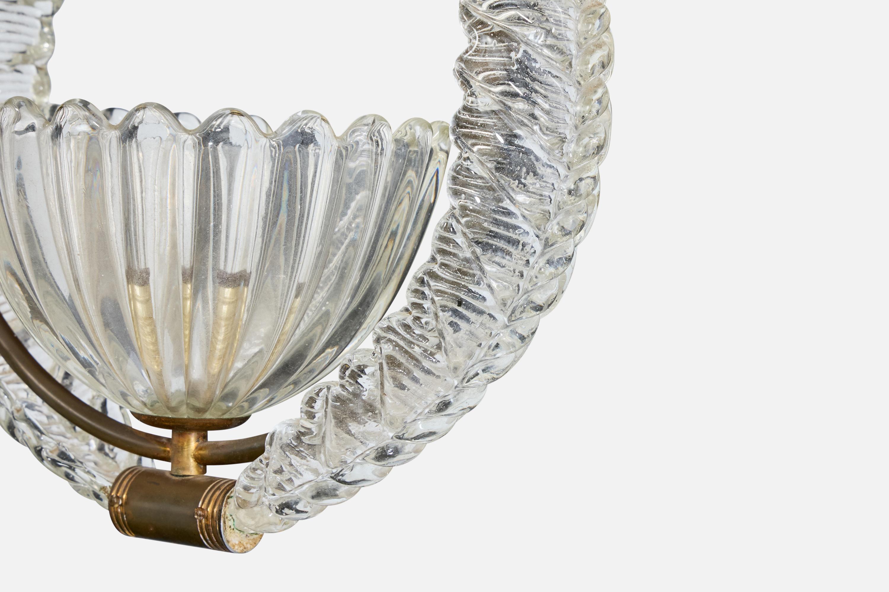 Ottone Designer italiano, lampada a sospensione, ottone, vetro, Italia, anni '40 in vendita