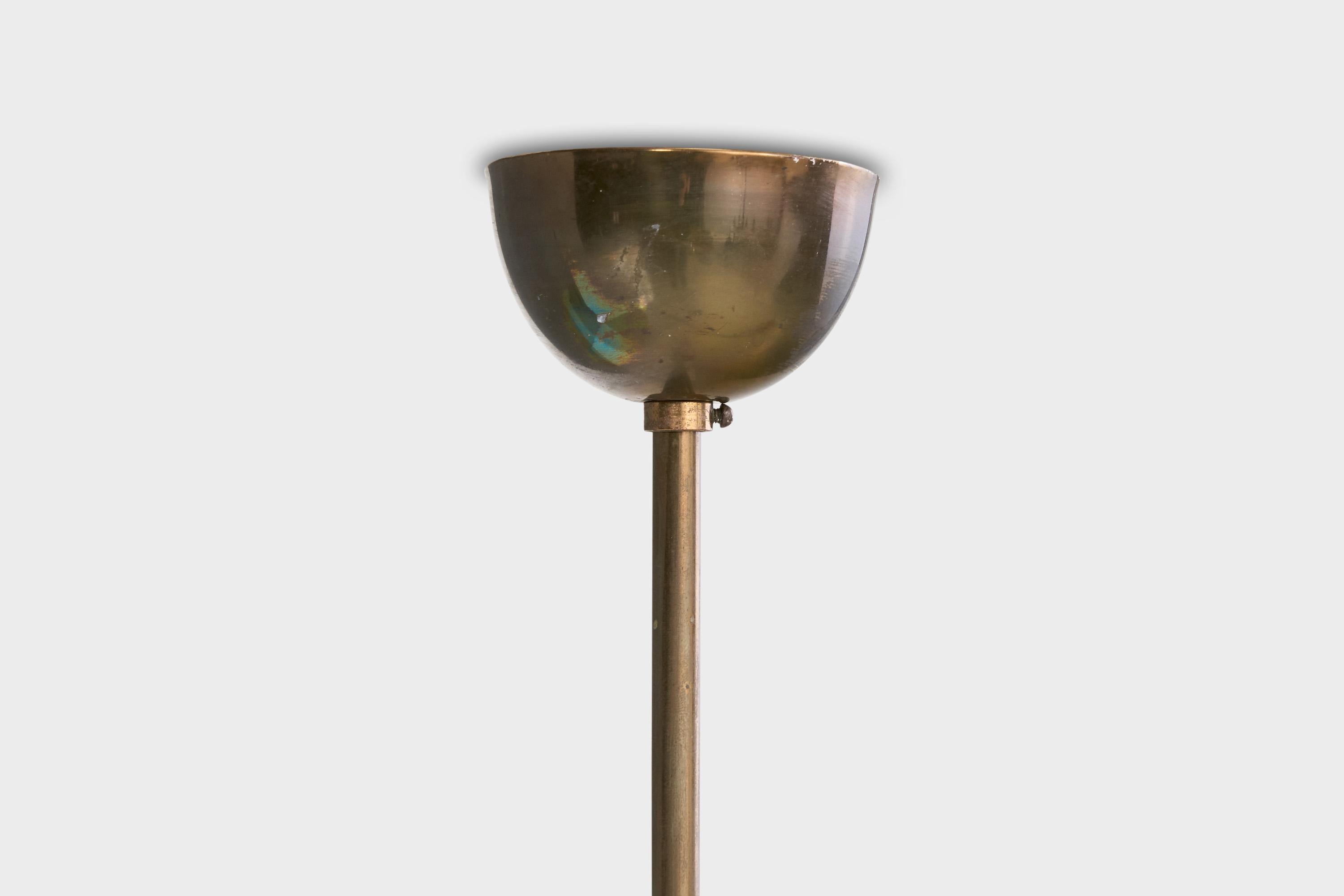 Italian Designer, Pendant Light, Brass, Glass, Italy, 1940s For Sale 4