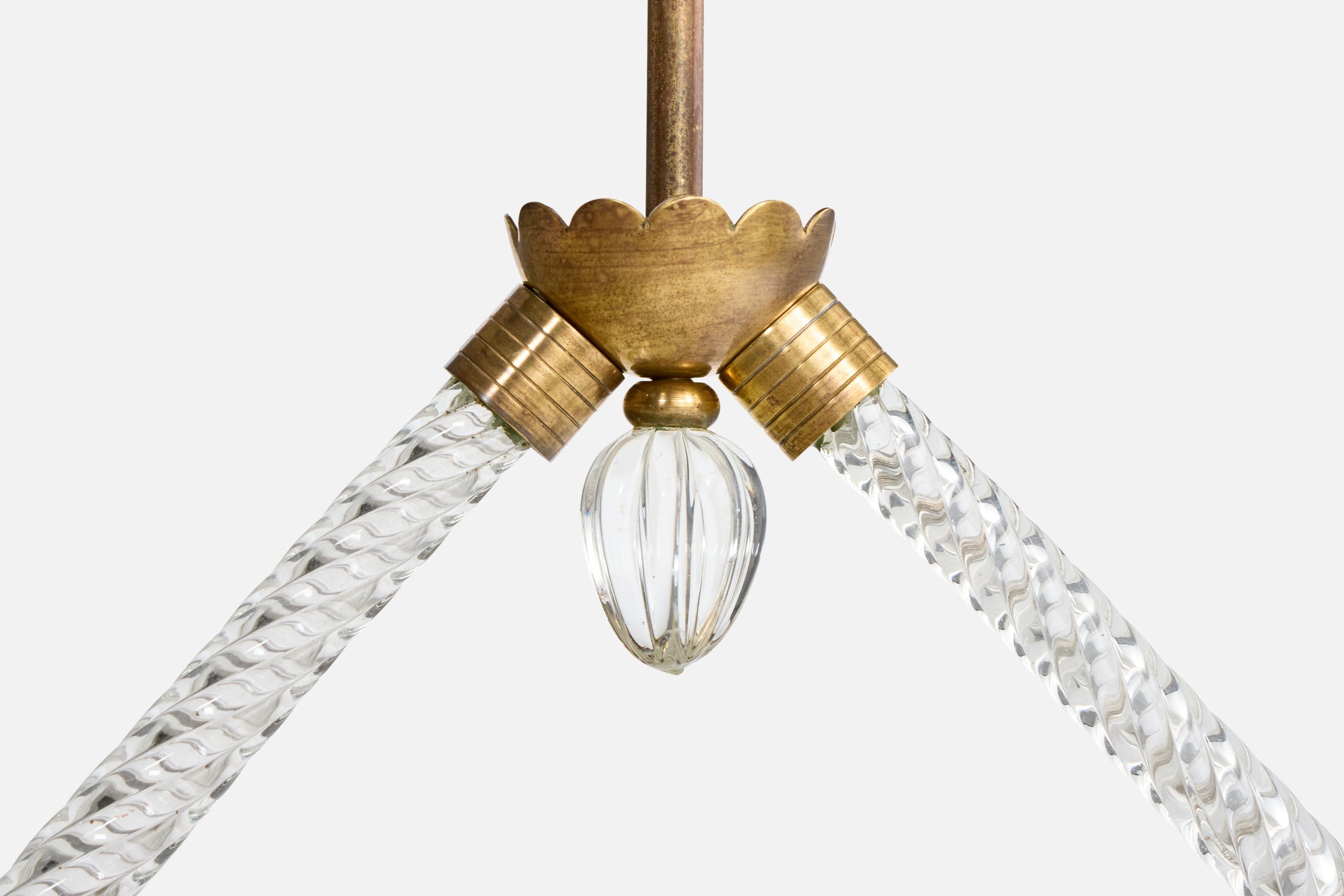Designer italiano, lampada a sospensione, ottone, vetro, Italia, anni '40 in vendita 2