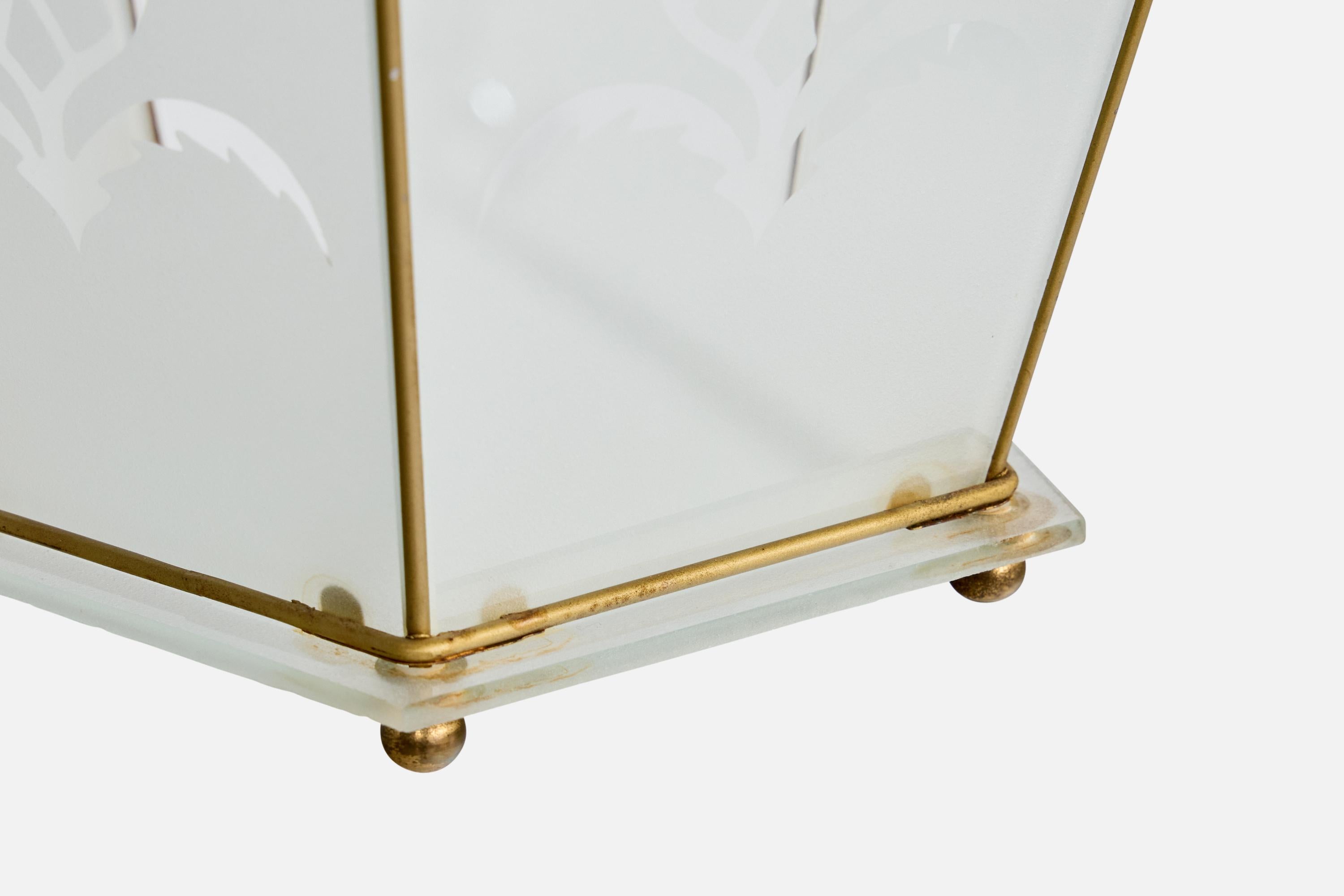 Lampe à suspension italienne, laiton, verre, Italie, années 1940 en vente 3
