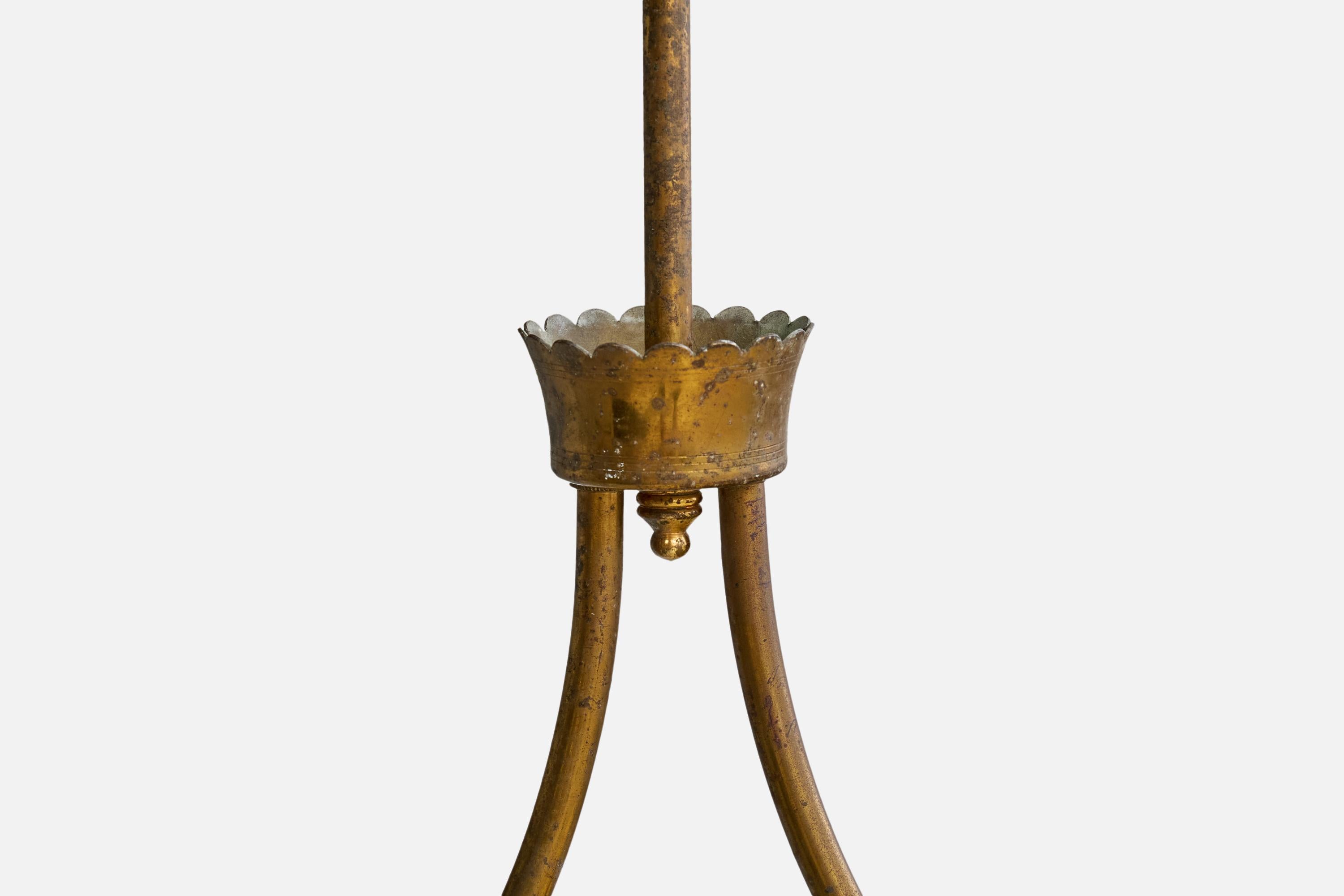 Italian Designer, Pendant Light, Brass, Glass, Italy, 1940s For Sale 4