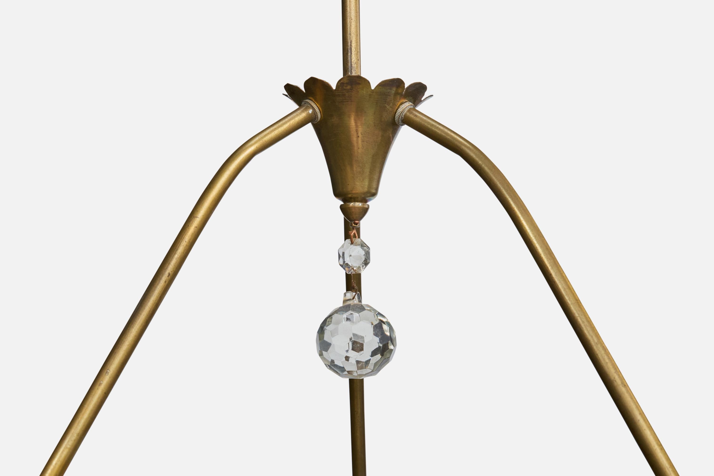 Diseñador italiano, Lámpara colgante, Latón, Cristal, Italia, Década de 1940 en venta 2