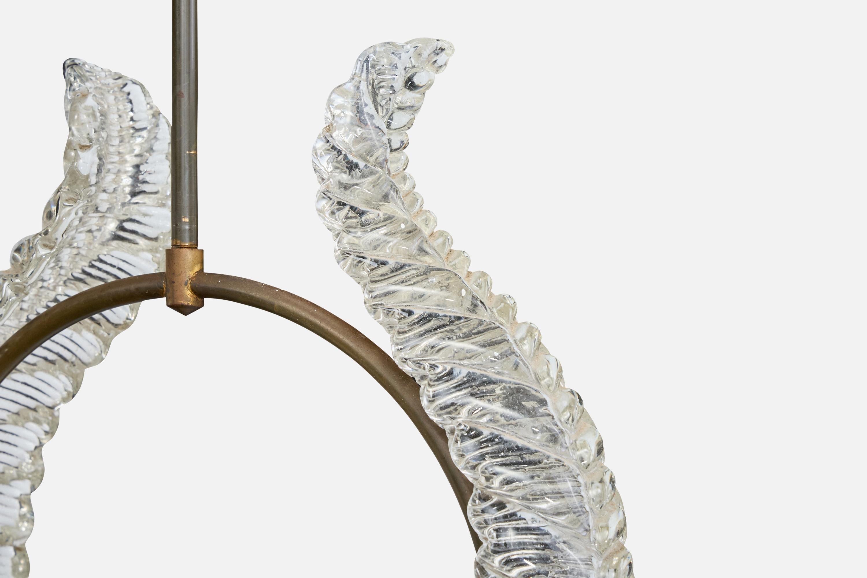 Designer italiano, lampada a sospensione, ottone, vetro, Italia, anni '40 in vendita 1