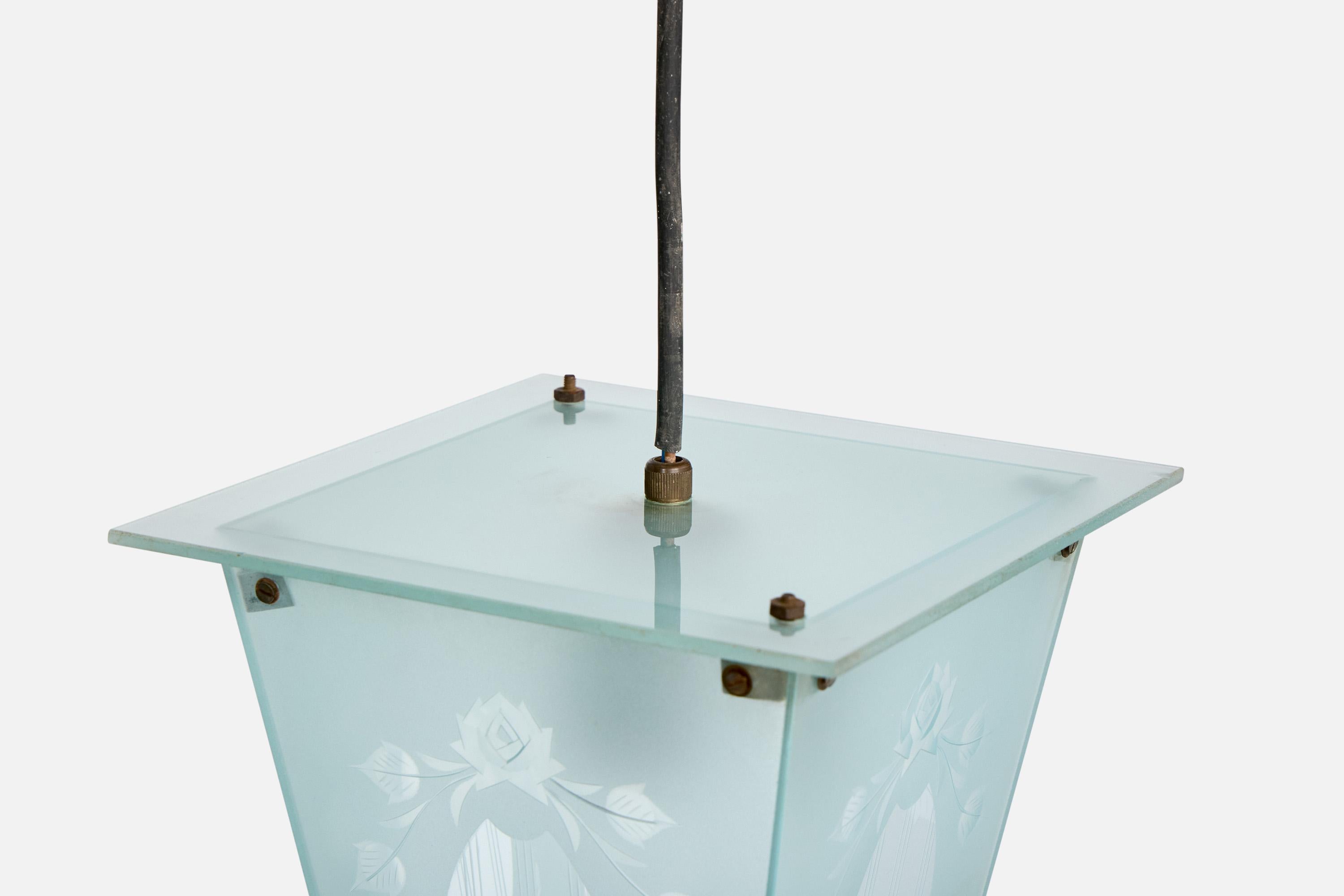 Designer italiano, lampada a sospensione, ottone, vetro, Italia, anni '40 in vendita 3