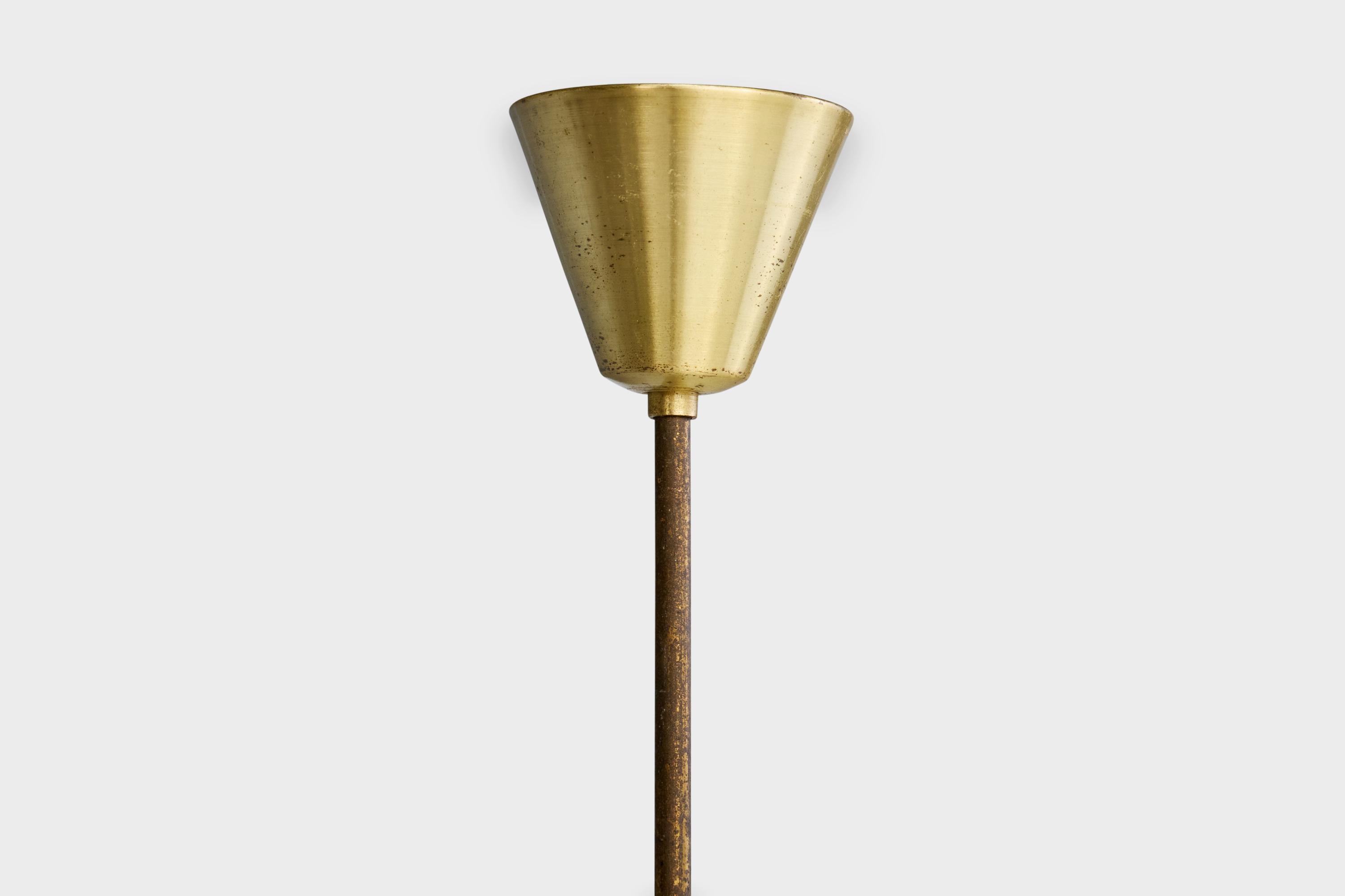 Italian Designer, Pendant Light, Brass, Glass, Italy, 1940s For Sale 5