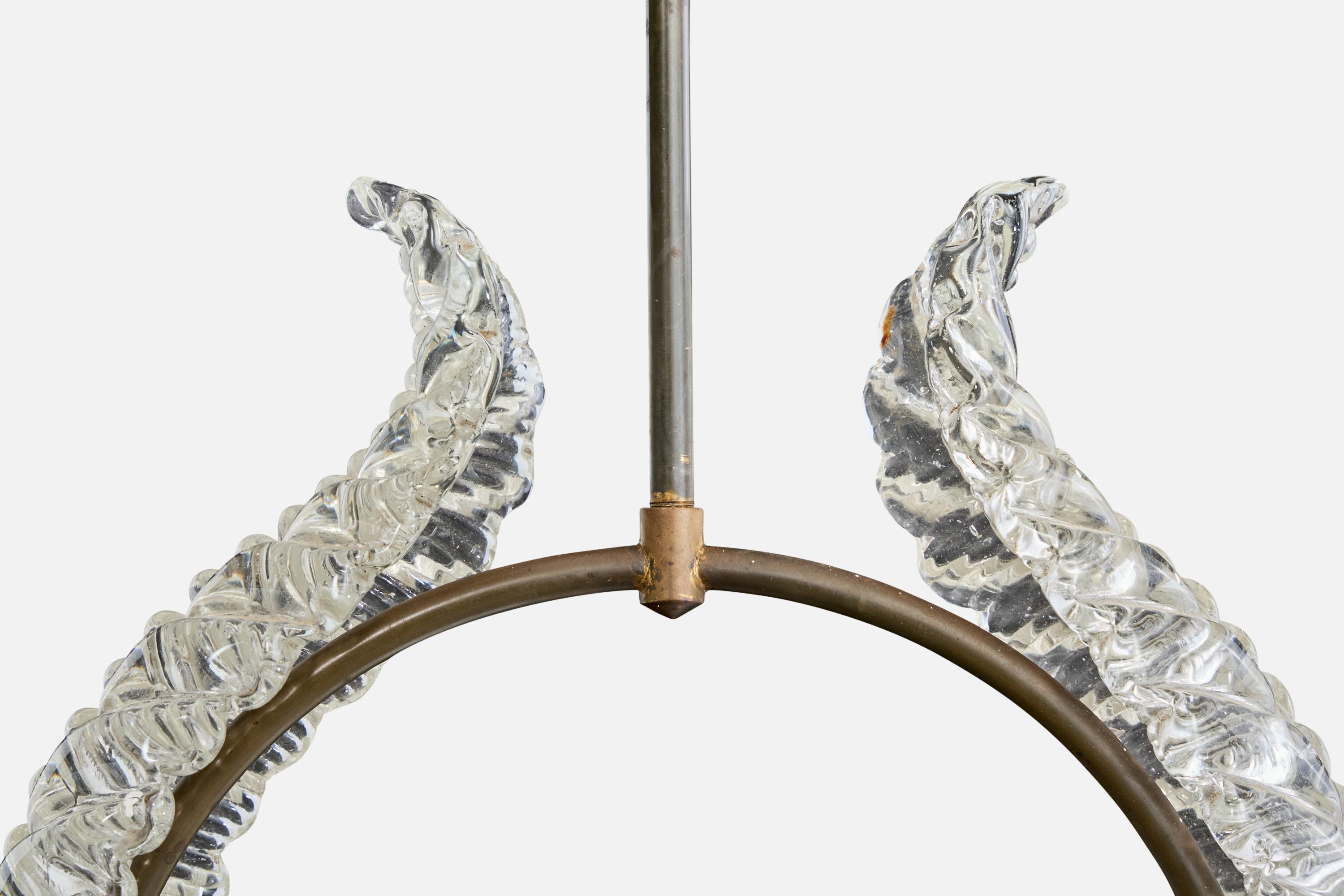 Designer italiano, lampada a sospensione, ottone, vetro, Italia, anni '40 in vendita 2