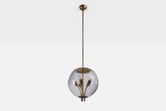 Italian Designer, Pendant Light, Brass, Glass, Italy, 1940s