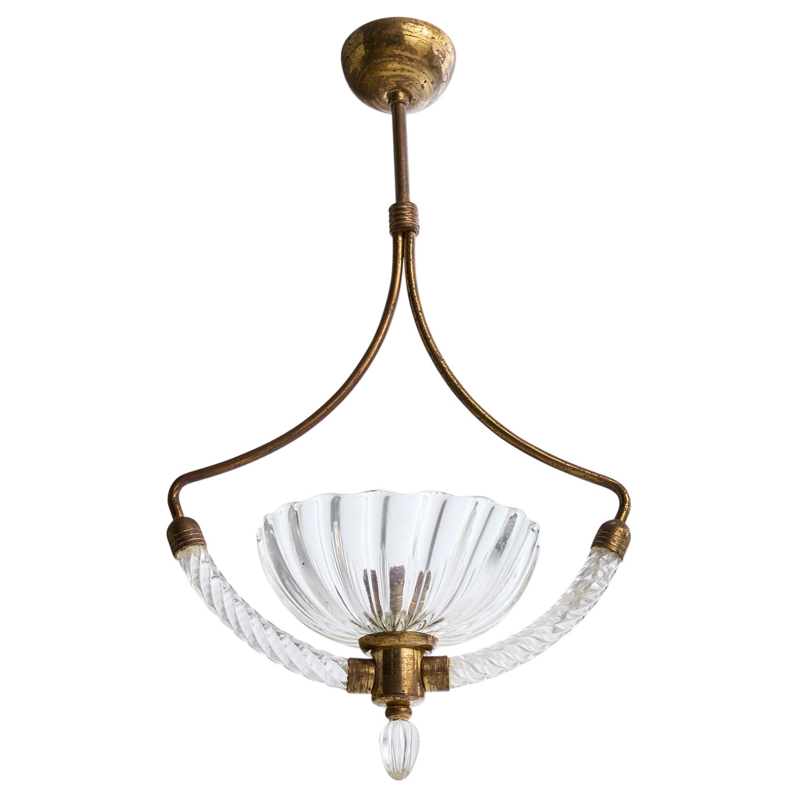 Designer italiano, lampada a sospensione, ottone, vetro, Italia, anni '40