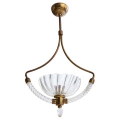 Designer italiano, lampada a sospensione, ottone, vetro, Italia, anni '40