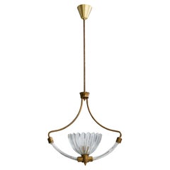 Lampe à suspension italienne, laiton, verre, Italie, années 1940