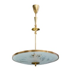 Designer italiano, lampada a sospensione, ottone, vetro, Italia, anni
40