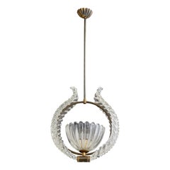Designer italiano, lampada a sospensione, ottone, vetro, Italia, anni '40