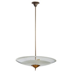 Italian Designer, Pendant Light, Brass, Glass, Italy, 1940s