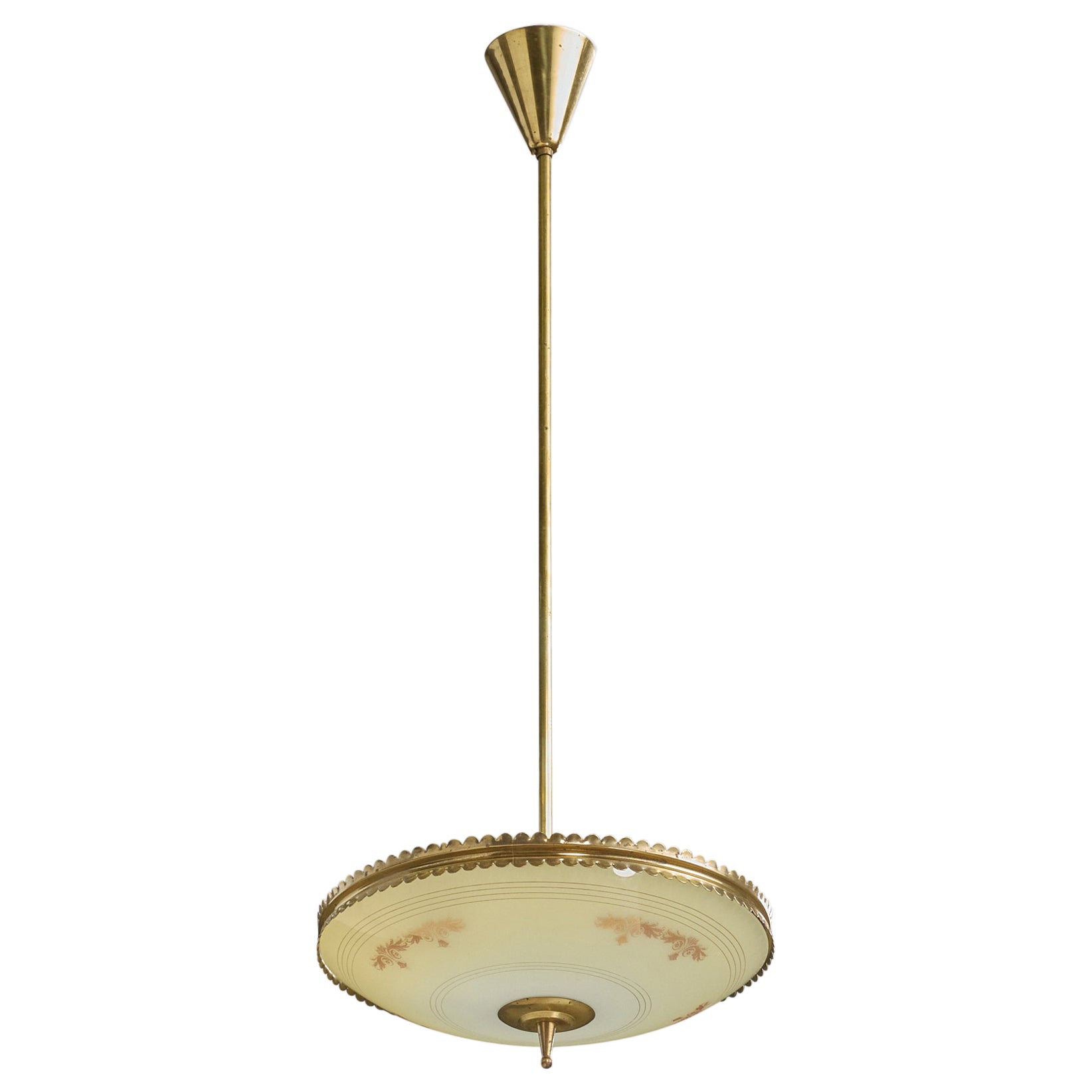 Designer italiano, lampada a sospensione, ottone, vetro, Italia, anni '40