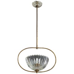 Italian Designer, Pendant Light, Brass, Glass, Italy, 1940s