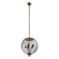 Italian Designer, Pendant Light, Brass, Glass, Italy, 1940s