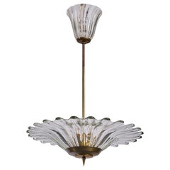 Italian Designer, Pendant Light, Brass, Glass, Italy, 1940s