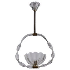 Italian Designer, Pendant Light, Brass, Glass, Italy, 1940s