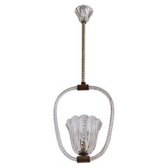 Italian Designer, Pendant Light, Brass, Glass, Italy, 1940s