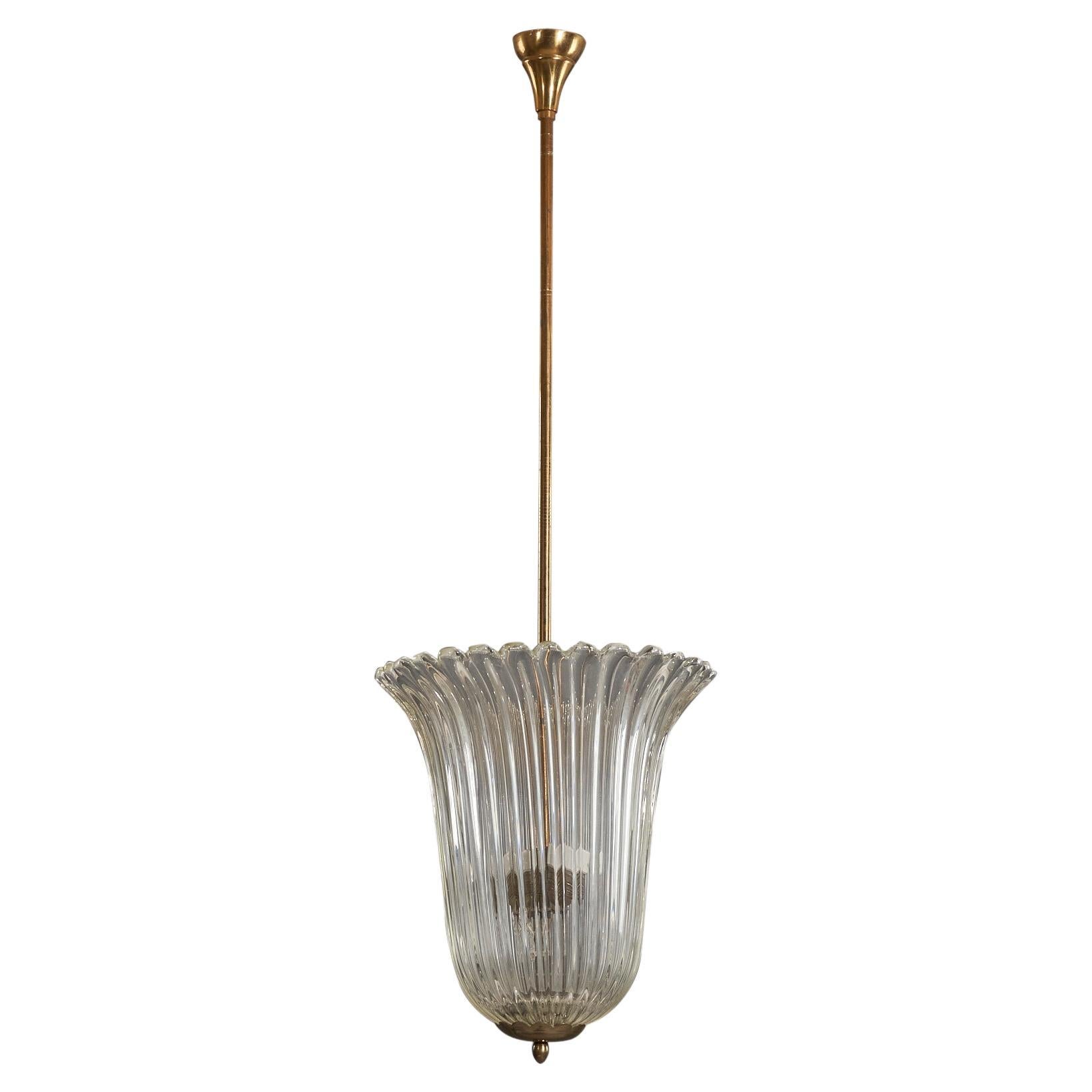 Italian Designer, Pendant Light, Brass, Glass, Italy, 1940s at 1stDibs