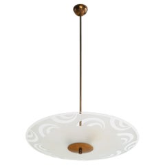 Vintage Italian Designer, Pendant Light, Brass, Glass, Italy, 1940s