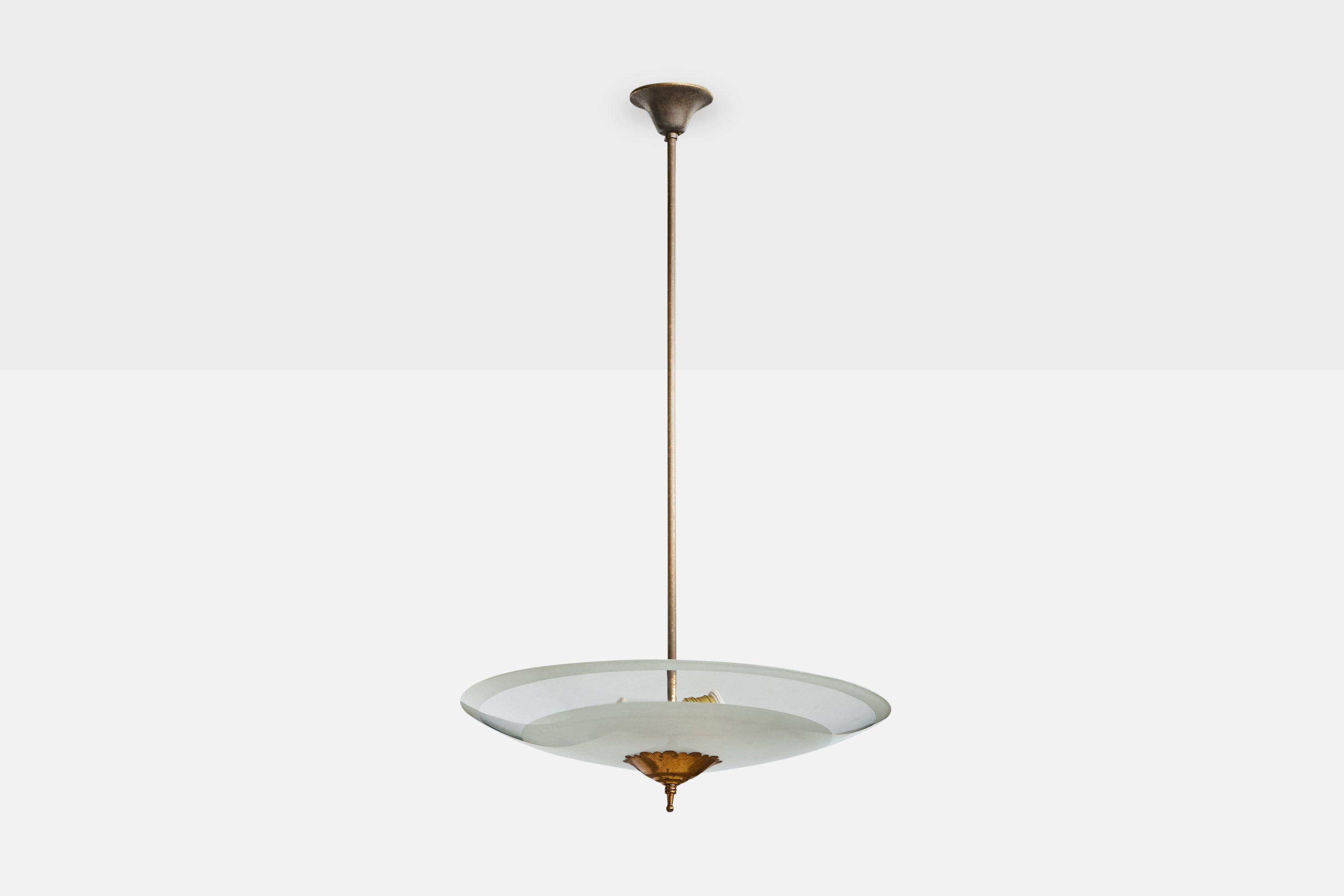 Italian Designer, Pendant Light, Brass, Glass, Italy, 1940s in vendita