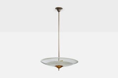 Italian Designer, Pendant Light, Brass, Glass, Italy, 1940s