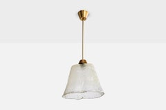 Italian Designer, Pendant Light, Brass, Glass, Italy, 1950s