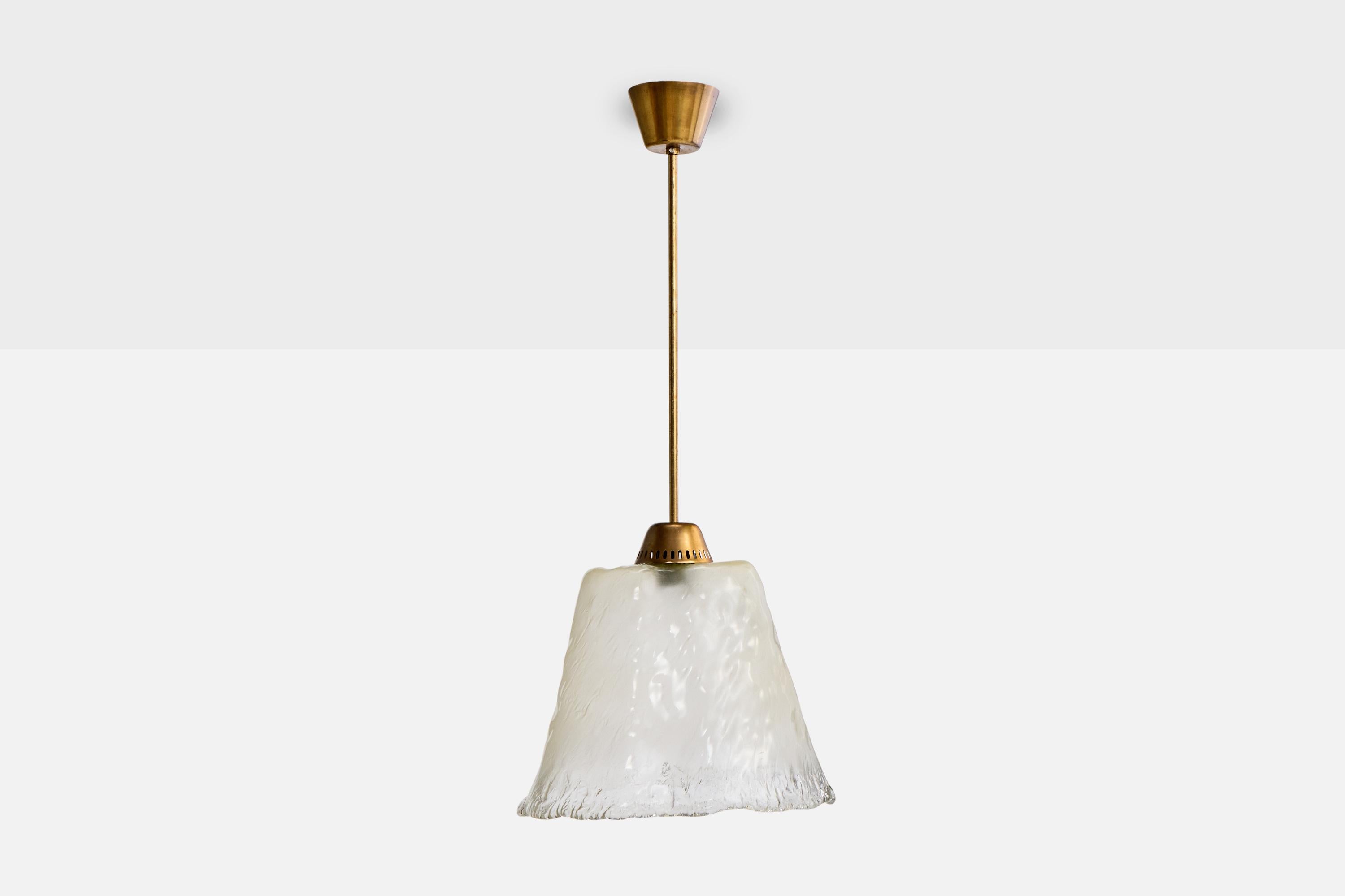 Mid-Century Modern Italian Designer, Pendant Light, Brass, Glass, Italy, 1950s For Sale