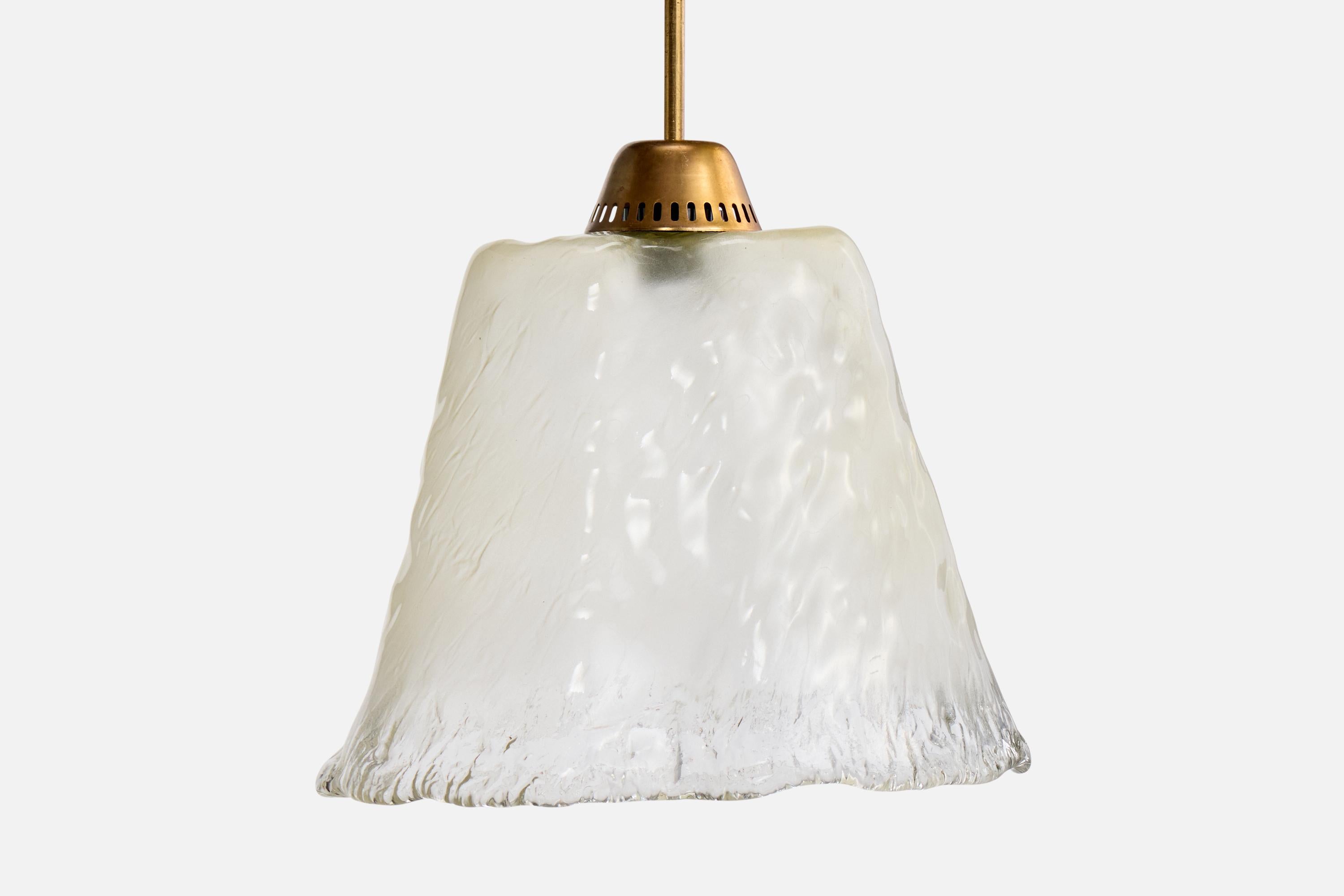 Mid-20th Century Italian Designer, Pendant Light, Brass, Glass, Italy, 1950s For Sale