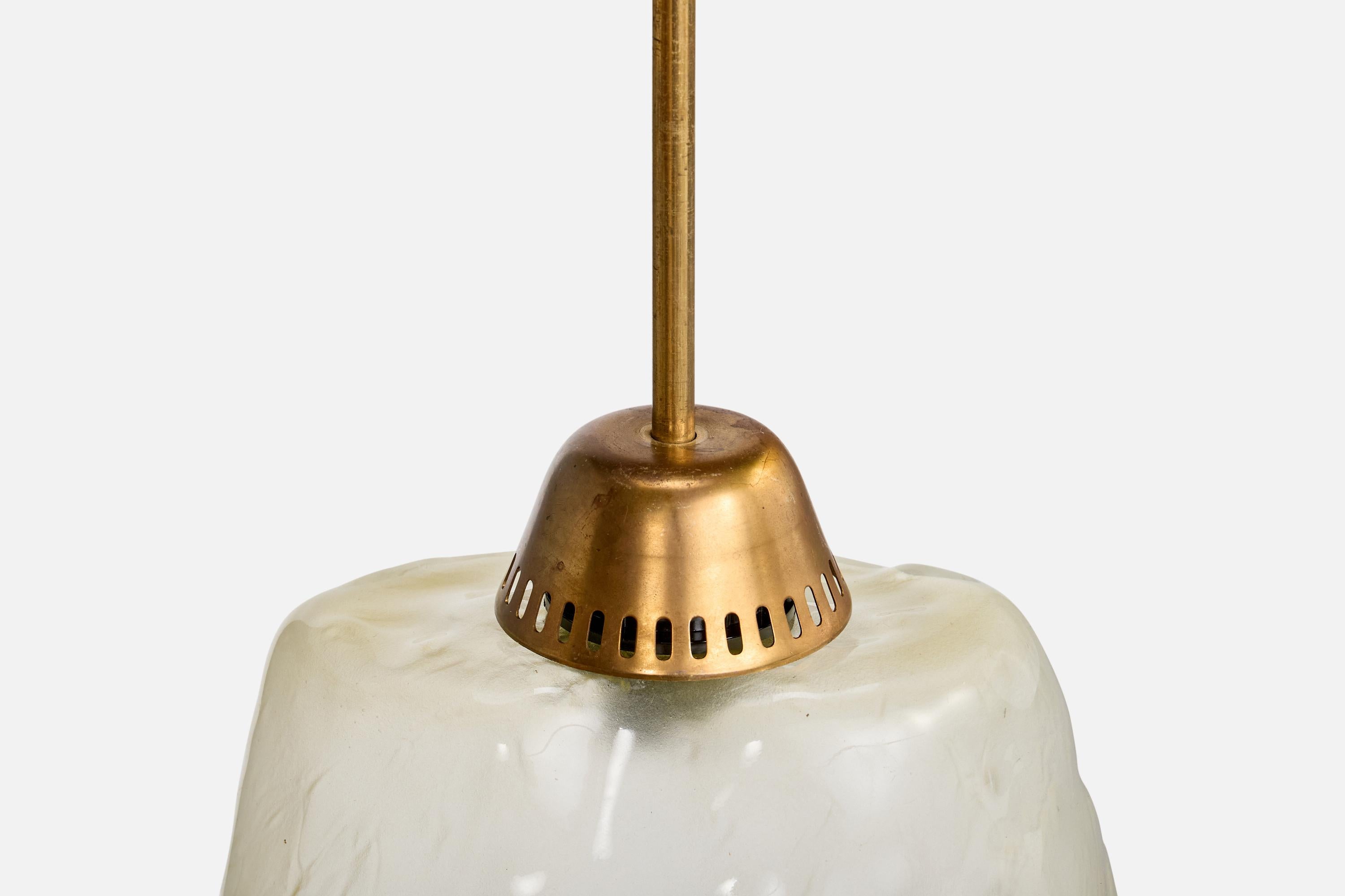 Italian Designer, Pendant Light, Brass, Glass, Italy, 1950s For Sale 3