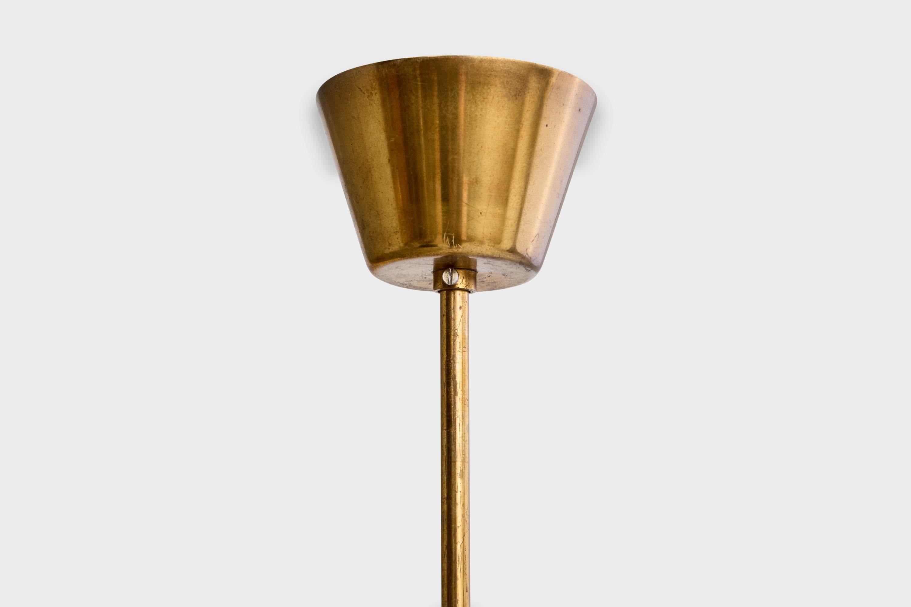 Italian Designer, Pendant Light, Brass, Glass, Italy, 1950s For Sale 4