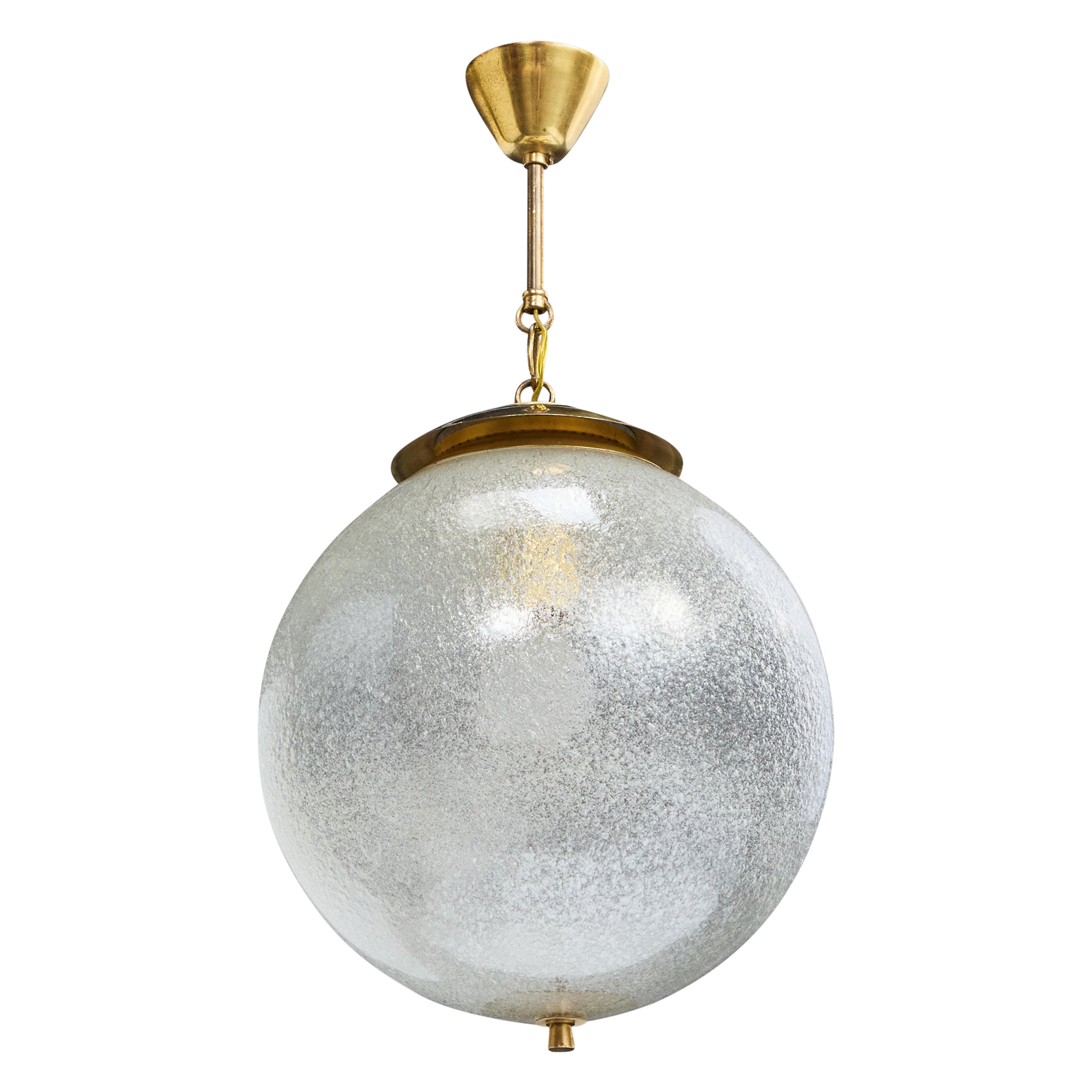 Designer italiano, lampada a sospensione, ottone, vetro, Italia, anni '50