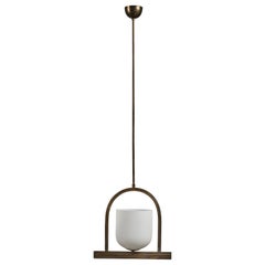 Italian Designer, Pendant Light, Brass, Glass, Italy, 1950s