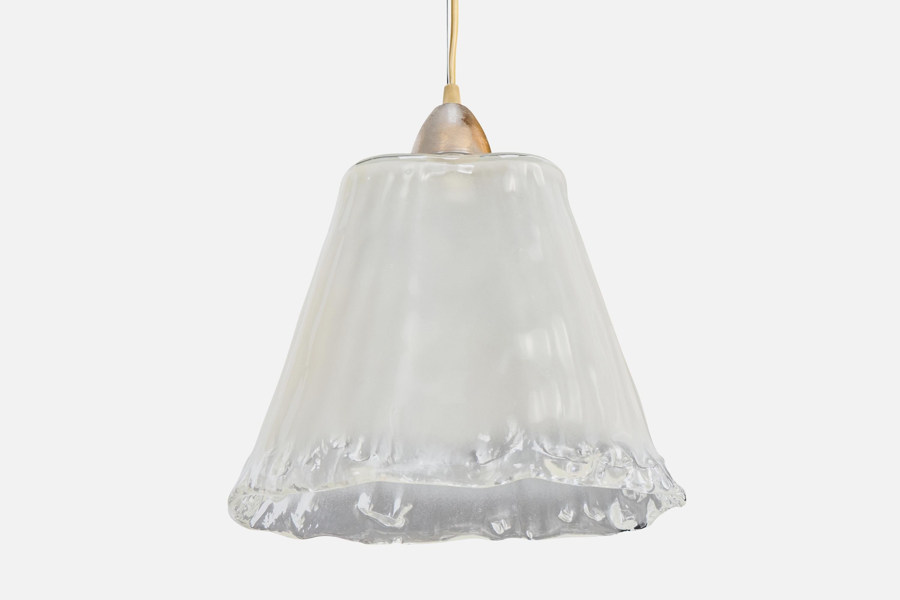 Fin du 20e siècle Lampe à suspension italienne, laiton, verre, Italie, années 1990 en vente