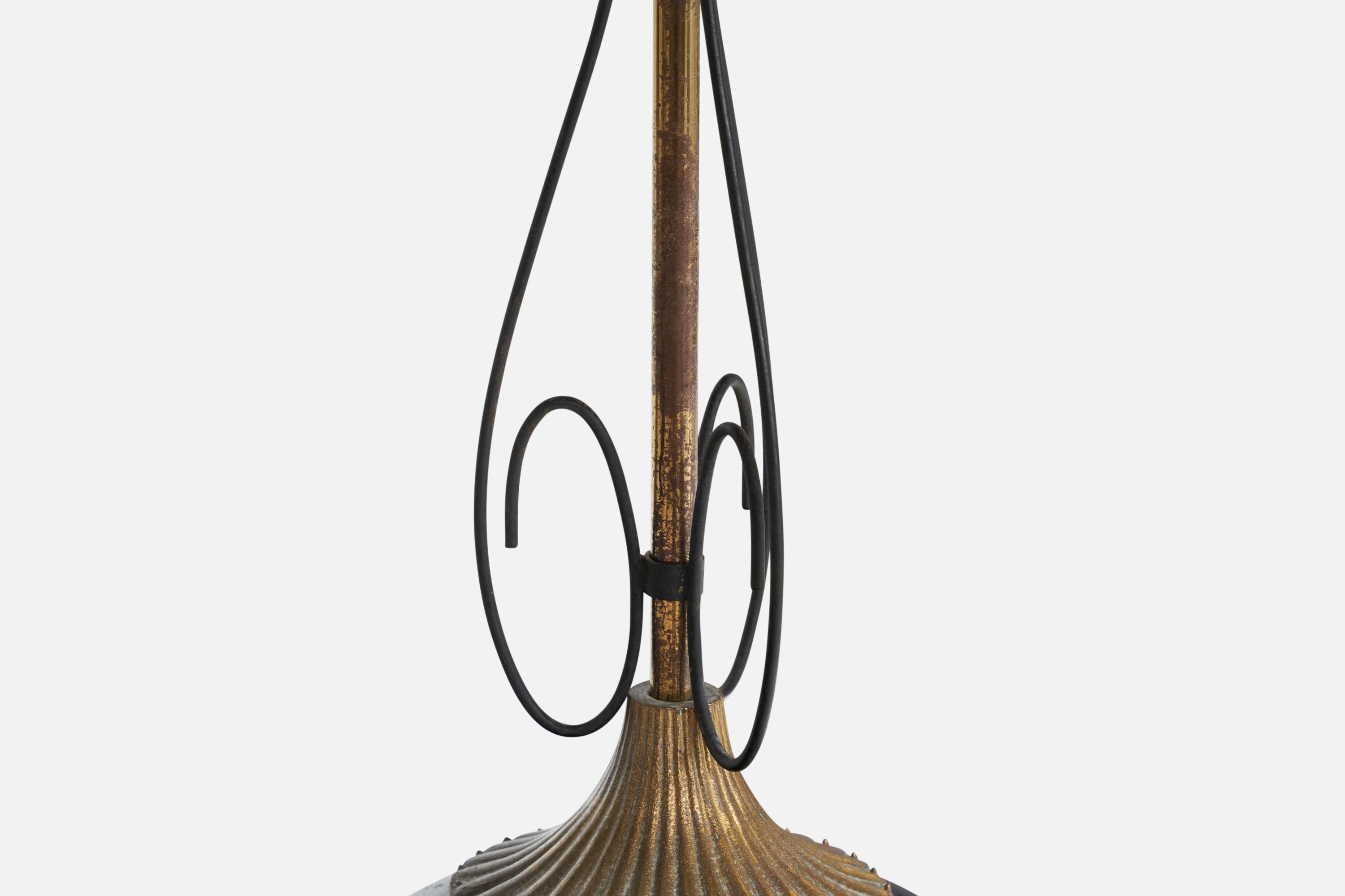 Italian Designer, Pendant Light, Brass,  Metal, Glass, Italy, 1930s For Sale 6