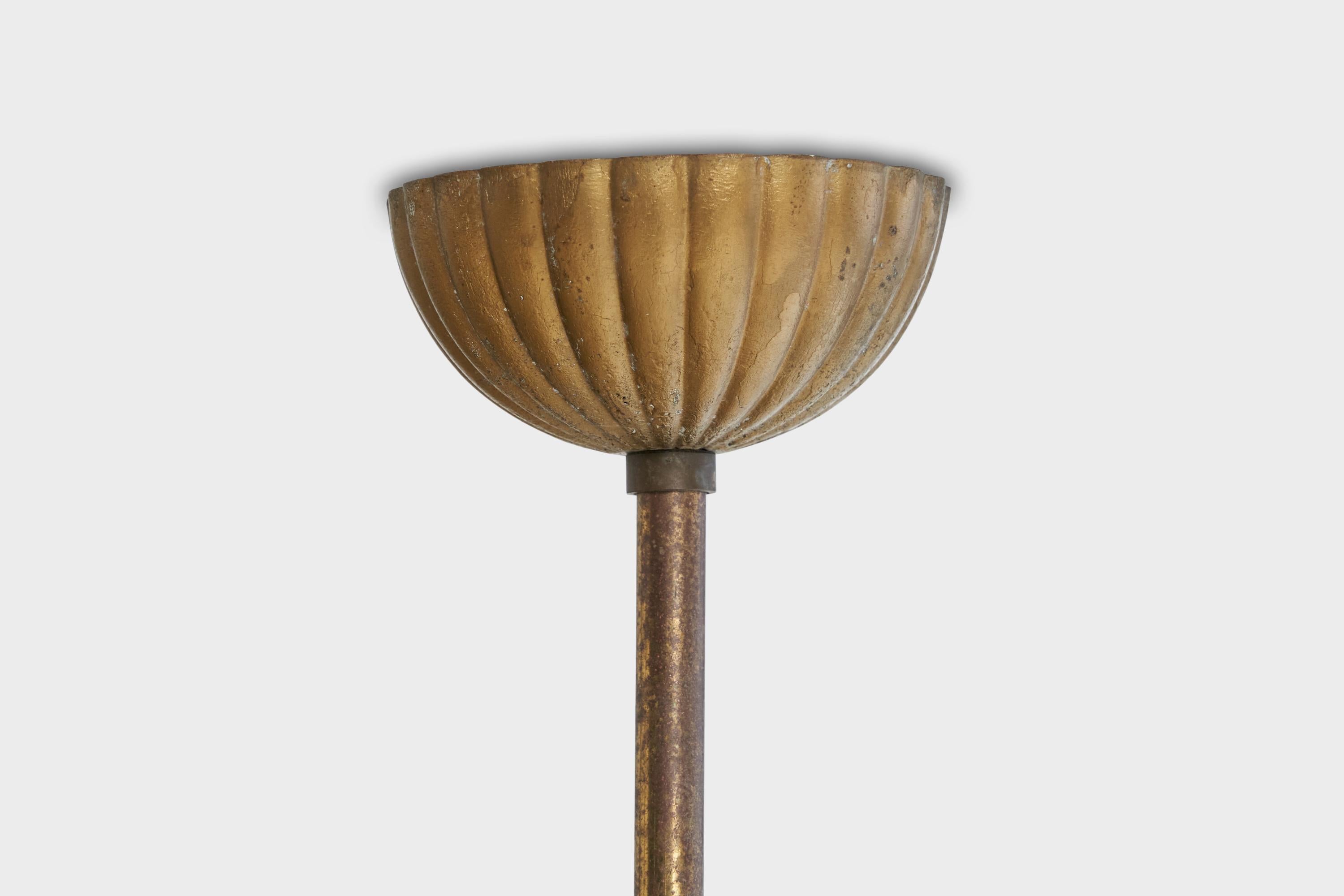 Italian Designer, Pendant Light, Brass,  Metal, Glass, Italy, 1930s For Sale 7