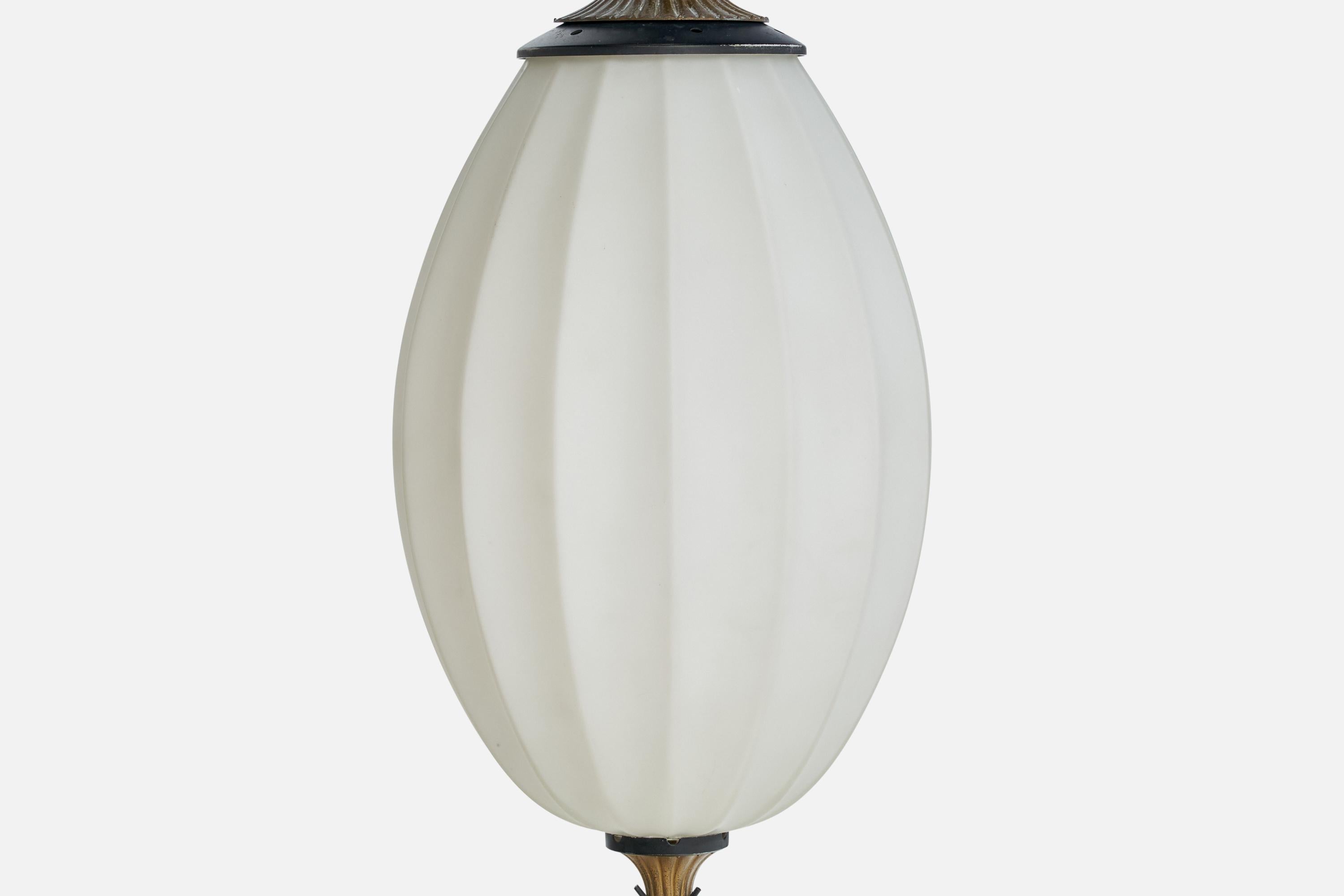 Italian Designer, Pendant Light, Brass,  Metal, Glass, Italy, 1930s For Sale 3