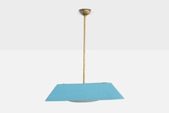 Italian Designer, Pendant Light, Brass, Metal, Glass, Italy, 1950s