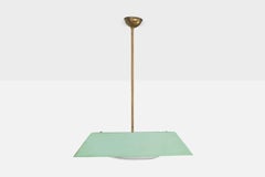 Italian Designer, Pendant Light, Brass, Metal, Glass, Italy, 1950s