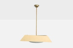 Italian Designer, Pendant Light, Brass, Metal, Glass, Italy, 1950s