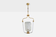 Italian Designer, Pendant Light, Glass, Brass, Italy, 1940s